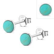 Turquoise Round Sterling Silver Stud Earrings, e440st